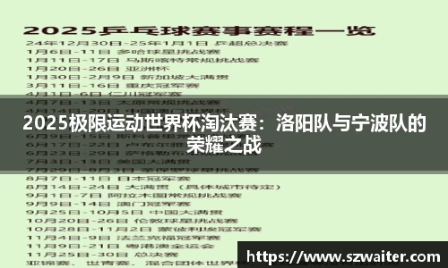 2025极限运动世界杯淘汰赛：洛阳队与宁波队的荣耀之战